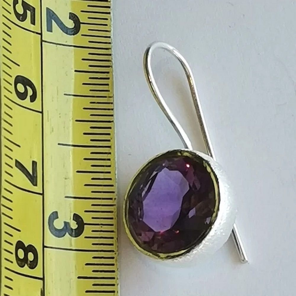 Brushed sterling silver round amethyst drop earrings 🆕 - Picture 5 of 9